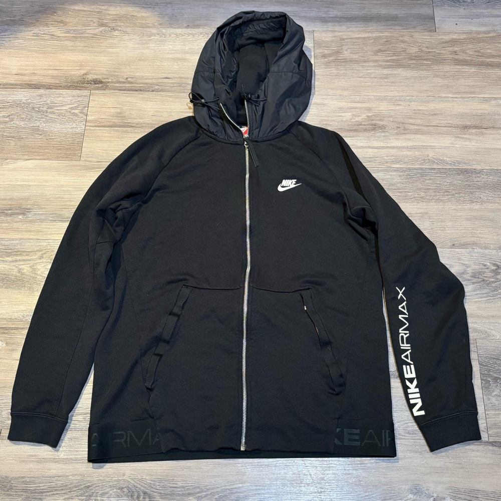 Nike Air Max logo black full zip cotton blend hoodie men’s size large